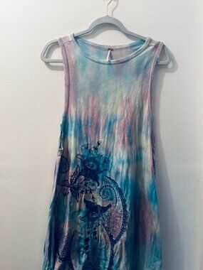 Free People Embroidered Floral Multi Color Tie Dye Cotton Tunic /Top /Dress